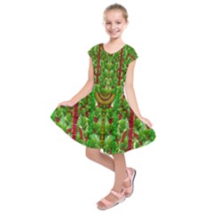 The Golden Moon Over The Holiday Forest Kids  Short Sleeve Dress