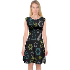 Xmas Pattern - Blue And Yellow Capsleeve Midi Dress by Valentinaart