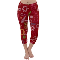 Red Xmas Pattern Capri Winter Leggings  by Valentinaart