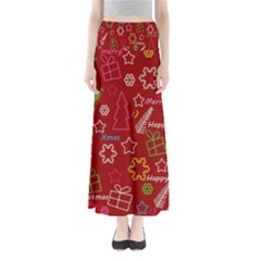 Red Xmas Pattern Maxi Skirts by Valentinaart