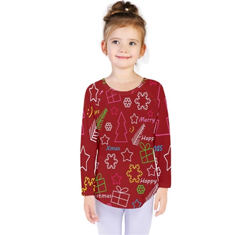 Red Xmas Pattern Kids  Long Sleeve Tee by Valentinaart