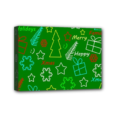 Green Xmas Pattern Mini Canvas 7  X 5  by Valentinaart