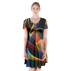 Crystal Rainbow, Abstract Winds Of Love  Short Sleeve V-neck Flare Dress