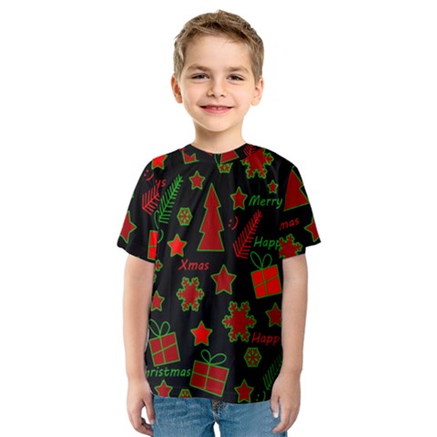 Red And Green Xmas Pattern Kids  Sport Mesh Tee by Valentinaart