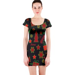 Red And Green Xmas Pattern Short Sleeve Bodycon Dress by Valentinaart