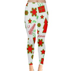 Red And Green Christmas Pattern Leggings  by Valentinaart