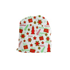 Red And Green Christmas Pattern Drawstring Pouches (medium)  by Valentinaart