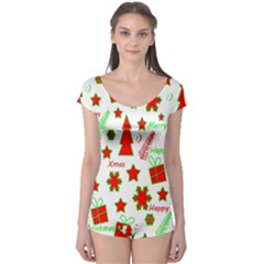 Red And Green Christmas Pattern Boyleg Leotard  by Valentinaart