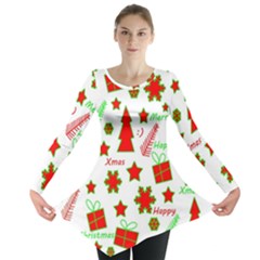 Red And Green Christmas Pattern Long Sleeve Tunic 