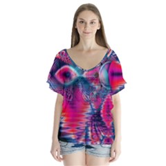 Cosmic Heart Of Fire, Abstract Crystal Palace Flutter Sleeve Top by DianeClancy