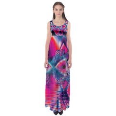 Cosmic Heart Of Fire, Abstract Crystal Palace Empire Waist Maxi Dress by DianeClancy