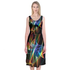 Aurora Ribbons, Abstract Rainbow Veils  Midi Sleeveless Dress by DianeClancy