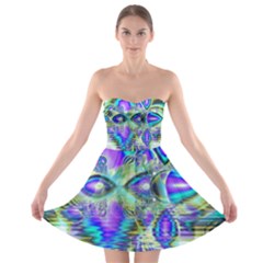 Abstract Peacock Celebration, Golden Violet Teal Strapless Bra Top Dress by DianeClancy