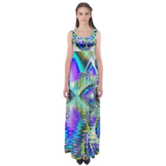 Abstract Peacock Celebration, Golden Violet Teal Empire Waist Maxi Dress by DianeClancy