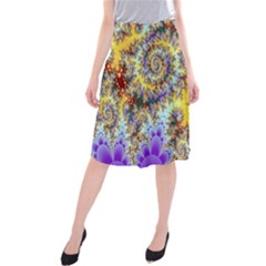 Desert Winds, Abstract Gold Purple Cactus  Midi Beach Skirt by DianeClancy