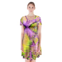 Golden Violet Crystal Heart Of Fire, Abstract Short Sleeve V-neck Flare Dress by DianeClancy