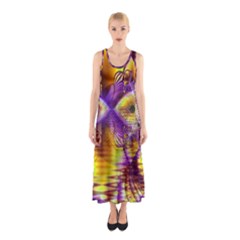 Golden Violet Crystal Palace, Abstract Cosmic Explosion Sleeveless Maxi Dress by DianeClancy