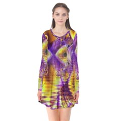 Golden Violet Crystal Palace, Abstract Cosmic Explosion Flare Dress by DianeClancy