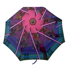 Jewel City, Radiant Rainbow Abstract Urban Folding Umbrellas by DianeClancy