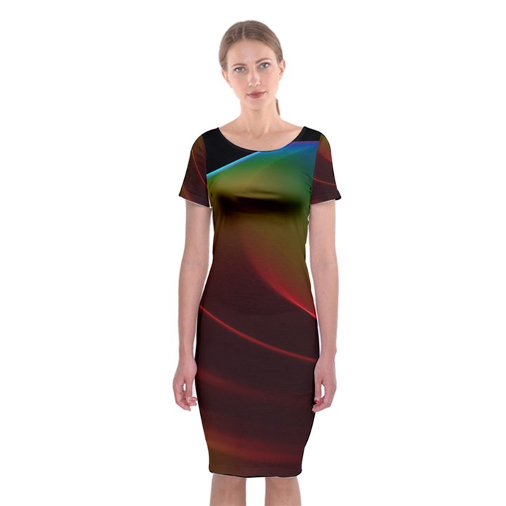 Liquid Rainbow, Abstract Wave Of Cosmic Energy  Classic Short Sleeve Midi Dress