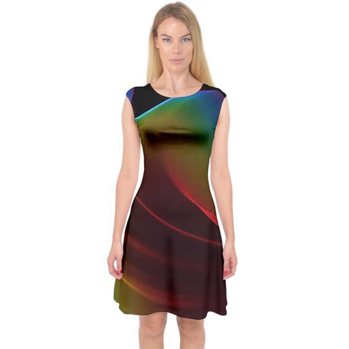 Liquid Rainbow, Abstract Wave Of Cosmic Energy  Capsleeve Midi Dress