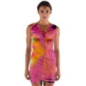 Magenta Boardwalk Carnival, Abstract Ocean Shimmer Wrap Front Bodycon Dress View1