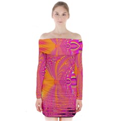 Magenta Boardwalk Carnival, Abstract Ocean Shimmer Long Sleeve Off Shoulder Dress by DianeClancy