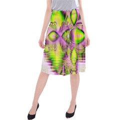 Raspberry Lime Mystical Magical Lake, Abstract  Midi Beach Skirt by DianeClancy