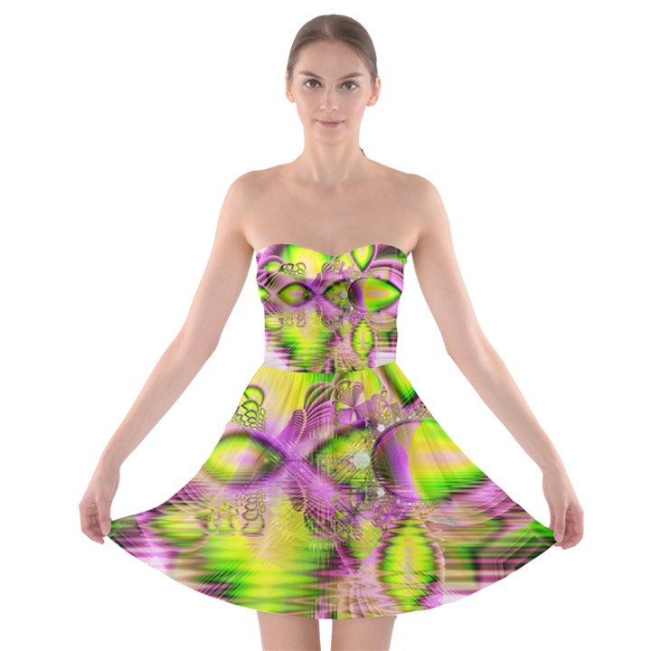 Raspberry Lime Mystical Magical Lake, Abstract  Strapless Bra Top Dress