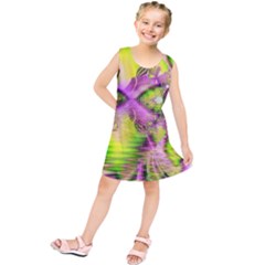 Raspberry Lime Mystical Magical Lake, Abstract  Kids  Tunic Dress by DianeClancy