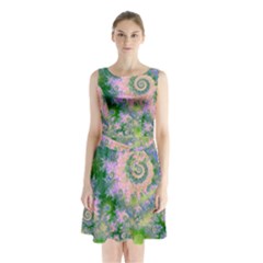 Rose Apple Green Dreams, Abstract Water Garden Sleeveless Chiffon Waist Tie Dress by DianeClancy