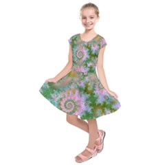 Rose Forest Green, Abstract Swirl Dance Kids  Short Sleeve Dress by DianeClancy