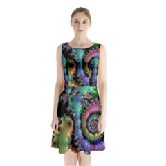 Satin Rainbow, Spiral Curves Through The Cosmos Sleeveless Chiffon Waist Tie Dress by DianeClancy