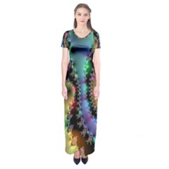 Satin Rainbow, Spiral Curves Through The Cosmos Short Sleeve Maxi Dress by DianeClancy