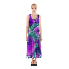  Teal Violet Crystal Palace, Abstract Cosmic Heart Sleeveless Maxi Dress by DianeClancy