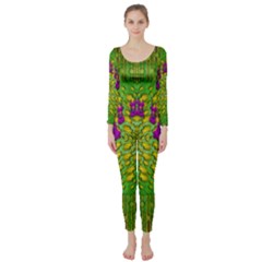 Flowers And Yoga In The Wind Long Sleeve Catsuit by pepitasart