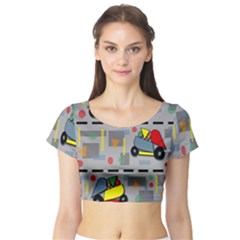 Toy Cars Short Sleeve Crop Top (tight Fit) by Valentinaart