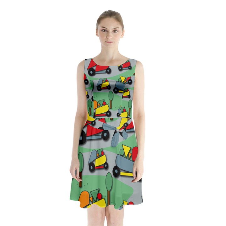 Toy car pattern Sleeveless Chiffon Waist Tie Dress