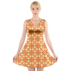 Peach Pineapple Abstract Circles Arches V-neck Sleeveless Skater Dress by DianeClancy