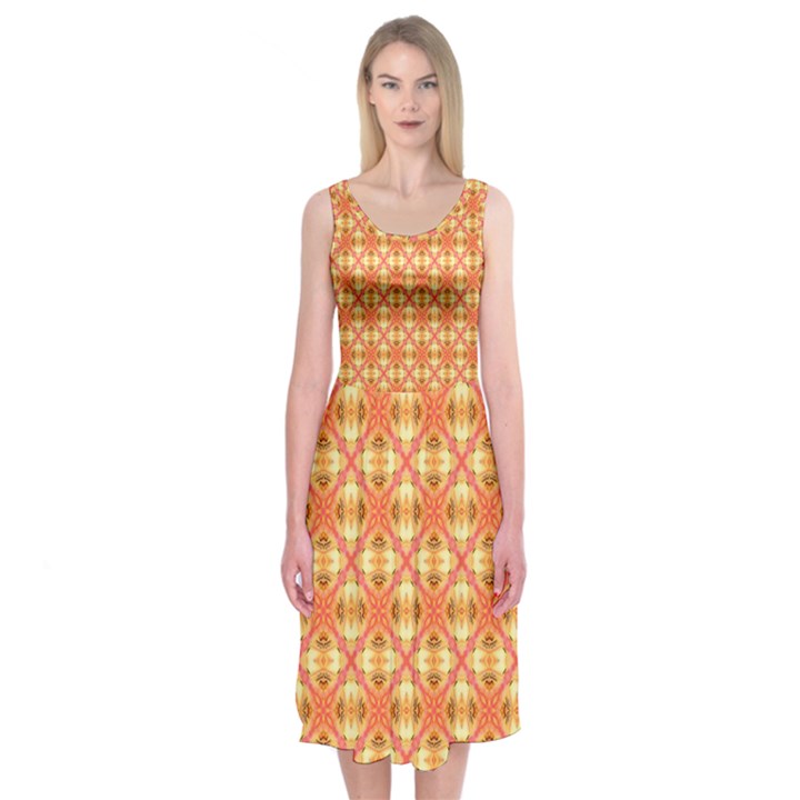 Peach Pineapple Abstract Circles Arches Midi Sleeveless Dress