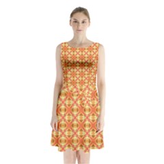 Peach Pineapple Abstract Circles Arches Sleeveless Chiffon Waist Tie Dress by DianeClancy