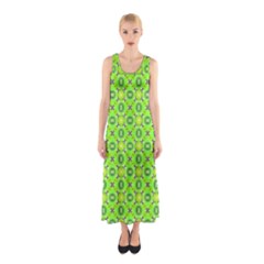 Vibrant Abstract Tropical Lime Foliage Lattice Sleeveless Maxi Dress by DianeClancy