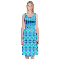 Vibrant Modern Abstract Lattice Aqua Blue Quilt Midi Sleeveless Dress by DianeClancy