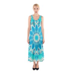 Blue Ice Goddess, Abstract Crystals Of Love Sleeveless Maxi Dress