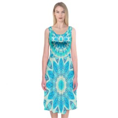 Blue Ice Goddess, Abstract Crystals Of Love Midi Sleeveless Dress