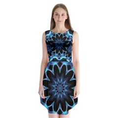 Crystal Star, Abstract Glowing Blue Mandala Sleeveless Chiffon Dress   by DianeClancy