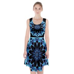 Crystal Star, Abstract Glowing Blue Mandala Racerback Midi Dress by DianeClancy