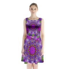 Rainbow At Dusk, Abstract Star Of Light Sleeveless Chiffon Waist Tie Dress by DianeClancy