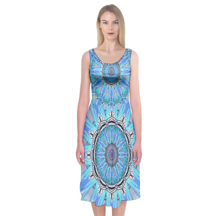 Sapphire Ice Flame, Light Bright Crystal Wheel Midi Sleeveless Dress