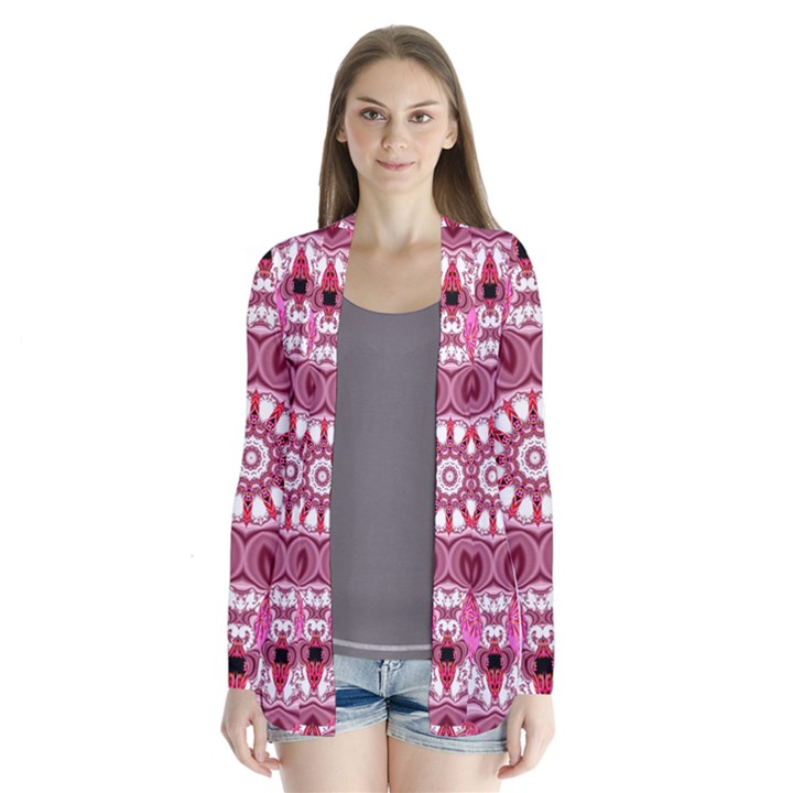 Twirling Pink, Abstract Candy Lace Jewels Mandala  Cardigans